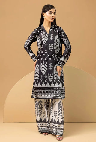 Adan Libas Shamoz Silk 2 Pc Printed Collection -Black Grey White Set