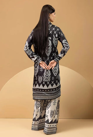 Adan Libas Shamoz Silk 2 Pc Printed Collection -Black Grey White Set