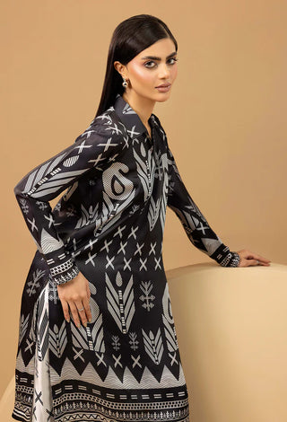 Adan Libas Shamoz Silk 2 Pc Printed Collection -Black Grey White Set