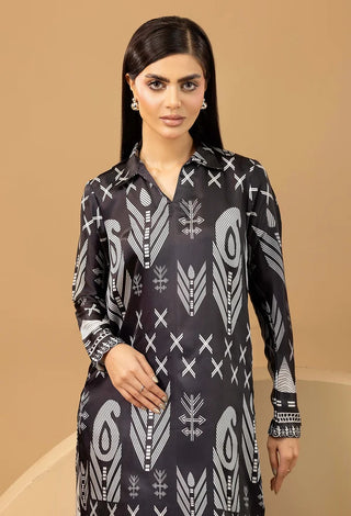 Adan Libas Shamoz Silk 2 Pc Printed Collection -Black Grey White Set