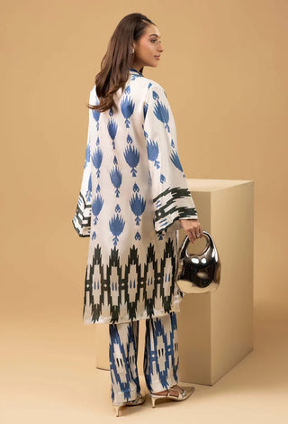 Adan Libas Shamoz Silk 2 Pc Printed Collection -Creme Blue Set
