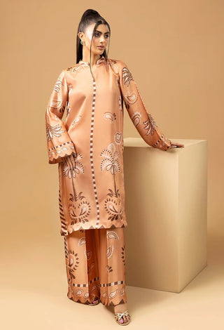 Adan Libas Shamoz Silk 2 Pc Printed Collection -Earthy Brown Set