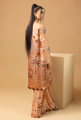 Adan Libas Shamoz Silk 2 Pc Printed Collection -Earthy Brown Set