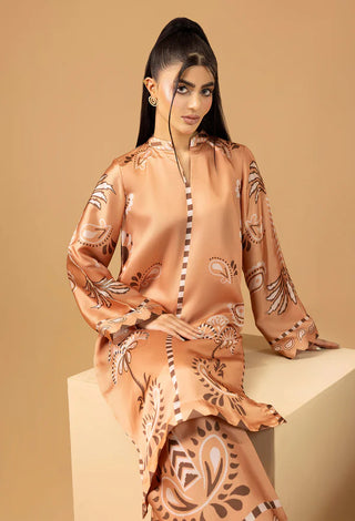 Adan Libas Shamoz Silk 2 Pc Printed Collection -Earthy Brown Set