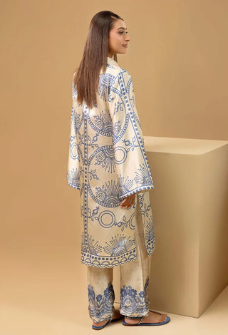 Adan Libas Shamoz Silk 2 Pc Printed Collection -Ivory Blue Set