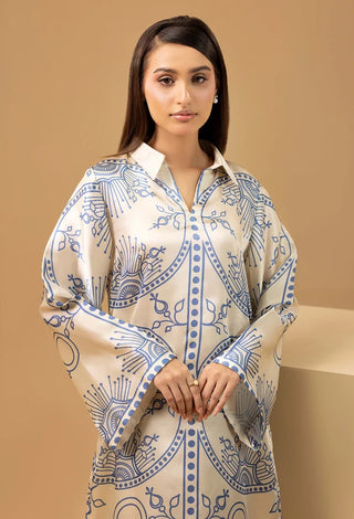 Adan Libas Shamoz Silk 2 Pc Printed Collection -Ivory Blue Set