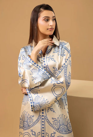 Adan Libas Shamoz Silk 2 Pc Printed Collection -Ivory Blue Set