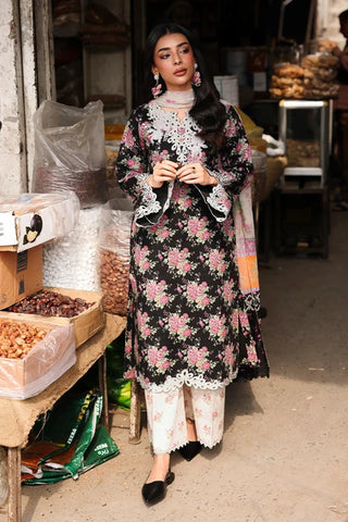 Rajbari Nissa Floral Symphony Lawn Collection -Black Pink Suit
