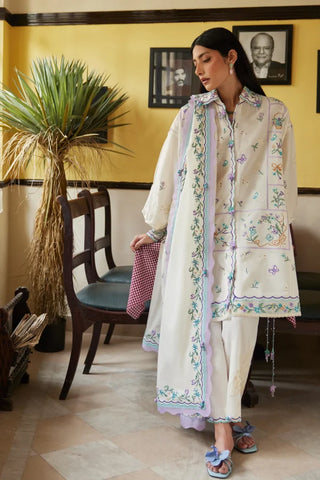 Zaha Festive Lawn 2026-Wildflower- Off White Suit