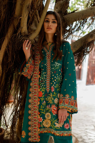 Zaha by Khadija Shah Lawn Collection- Bottle Green Suit