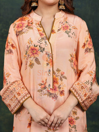 Digital Crepe 2 Pc Collection (Shirt Bottom)-Stitched-Peach Orange Set