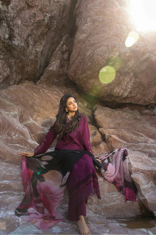 MM Vintage Flora Lawn Collection 26-Dark Purple Suit