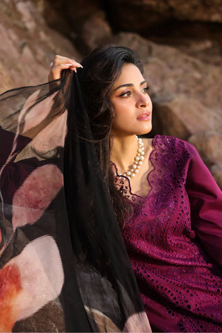 MM Vintage Flora Lawn Collection 26-Dark Purple Suit