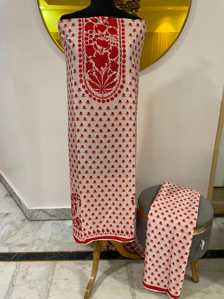 Siron C Designed Printed Satin Silk Co-od Set Collection -Creme Red Set
