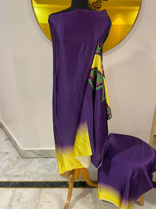 Siron C Designed Printed Satin Silk Co-od Set  -Purple Yellow Set
