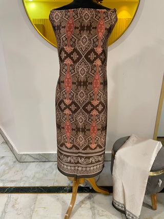 Siron C Designed Printed Satin Silk Co-od Set - Brown Orange Set