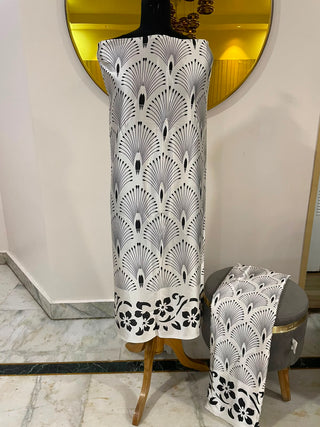 Siron C Designed Printed Satin Silk Co-od Set Collection -White Multi Suit