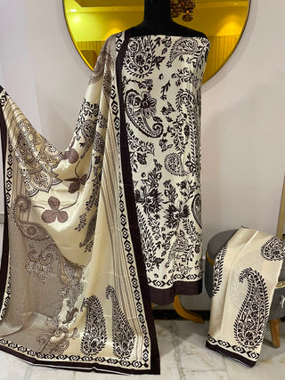 Siron C Satin Silk Printed Suit Collection -Ivory Black Suit