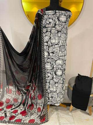 Siron C Printed Crepe Suit Collection -White Black Multi Suit