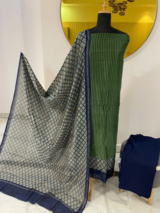 Maheshwari Cotton Printed Collection-Green Blue Suit