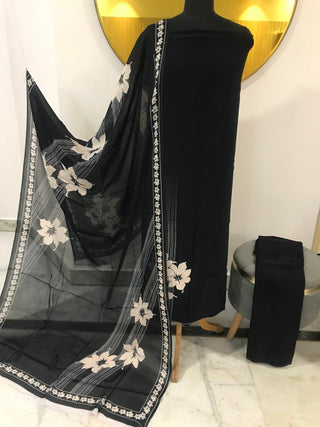 Siron C Crepe  Collection Digital Printed-Black White Multi Suit-Unstitched