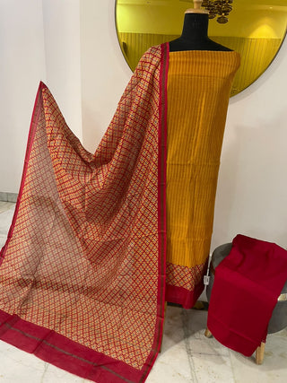 Maheshwari Cotton Printed Collection-Mustard Red Suit