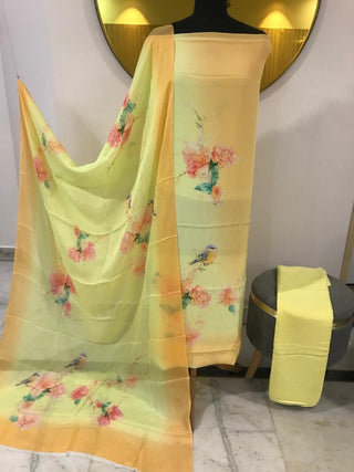 New Crepe Spring Summer Collection Digital Printed-Sunflower Yellow  Pink Suit