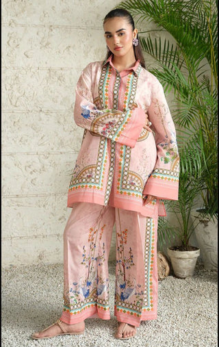 Siron C Designed Printed Cotton Co-od Set Collection -Peach Pink Suit