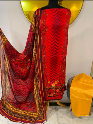 Siron C Crepe Printed Suit Collection -Red Yellow Suit