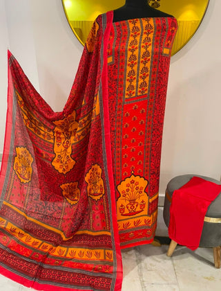 Siron C Crepe Printed Suit Collection -Red Yellow Suit