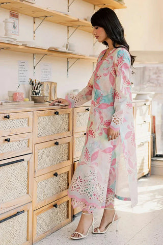 Nureh Ballerina Embroidered Lawn 2 Piece- White Pink Set