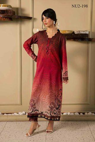Nureh Ballerina Chikankari Embroidered 2 Pc Set- Maroon