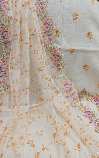 Siron C  Designer Mul Chanderi Embroidered Collection -Creme Yellow Suit