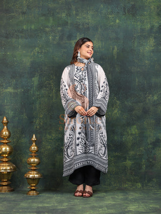 Designer Crepe Suit-White Digitally Printed -Stitched