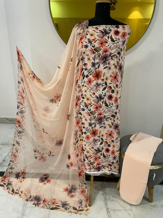 Garden Of Eden Peach Brown Digital Print Crepe Suit – Unstitched