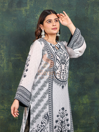 Designer Crepe Suit-White Digitally Printed -Stitched