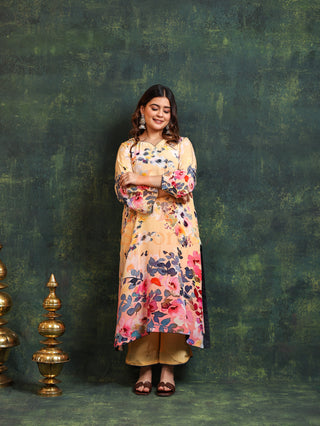 Kaleidoscopic Yellow Crepe Suit- Digitally Printed -Stitched