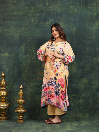 Kaleidoscopic Yellow Crepe Suit- Digitally Printed -Stitched
