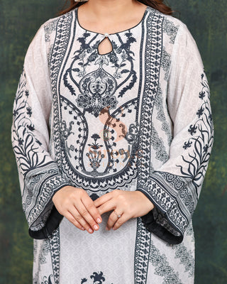 Designer Crepe Suit-White Digitally Printed -Stitched