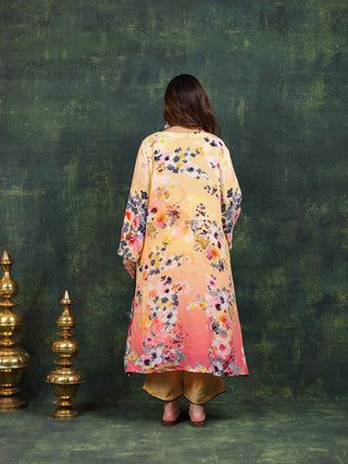 Kaleidoscopic Yellow Crepe Suit- Digitally Printed -Stitched