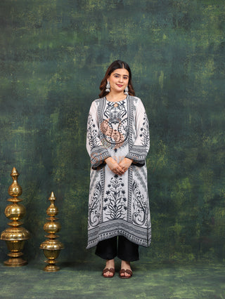 Designer Crepe Suit-White Digitally Printed -Stitched