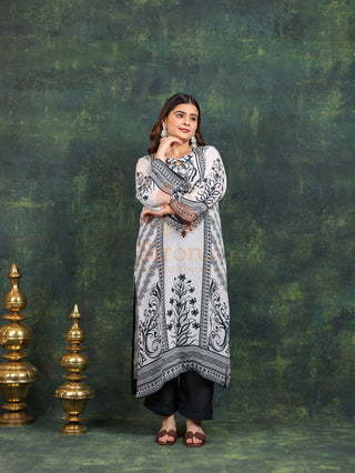 Designer Crepe Suit-White Digitally Printed -Stitched
