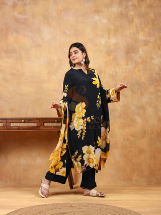 Ebony & Gold Crepe Suit - Stitched