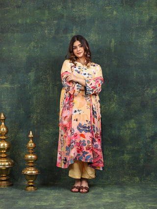 Kaleidoscopic Yellow Crepe Suit- Digitally Printed -Stitched