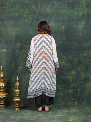 Designer Crepe Suit-White Digitally Printed -Stitched