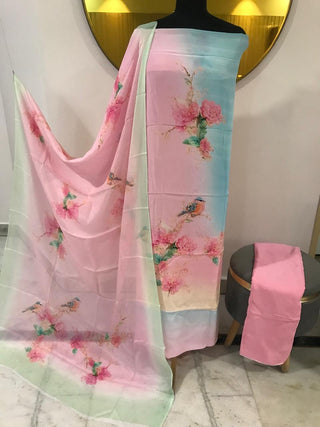 Siron C Crepe Digital Printed-Pink Sky Blue Suit