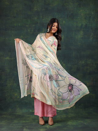 Pastel Swirl Crepe Suit in Pink and Aqua- Stitched