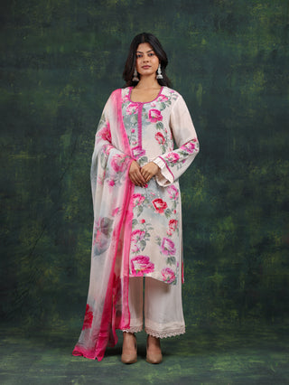 Ivory Blossom Crepe Suit- Stitched