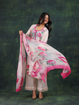 Ivory Blossom Crepe Suit- Stitched