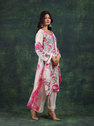 Ivory Blossom Crepe Suit- Stitched